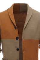 Load image into Gallery viewer, Brown Patchwork Shawl Collar Long Sleeves Men's Cardigan Sweater