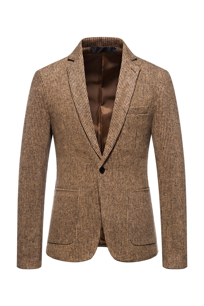 Load image into Gallery viewer, Khaki Tweed One Button Notched Lapel Men's Blazer