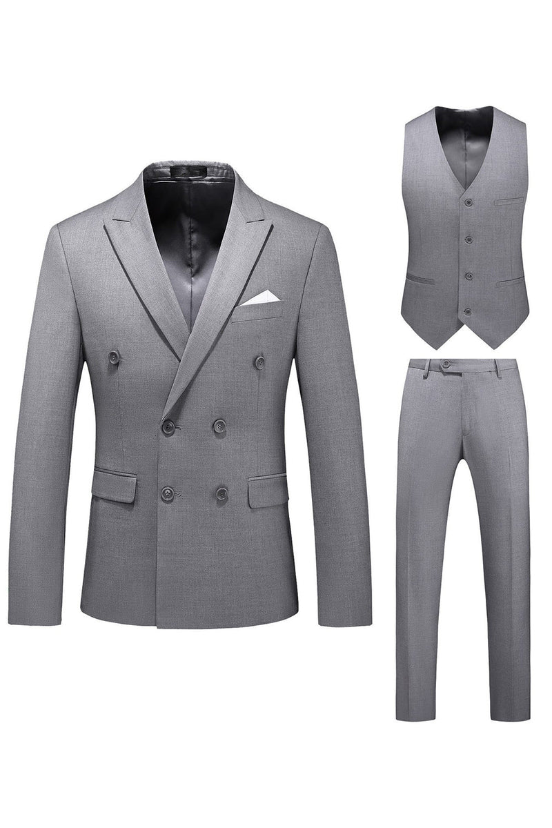 Load image into Gallery viewer, Khaki Double Breasted Notched Lapel 3 Piece Men's Suits