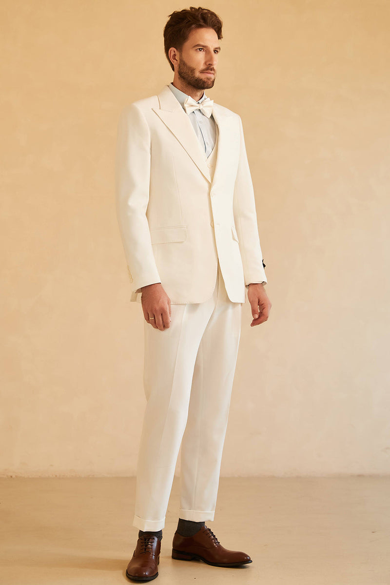 Load image into Gallery viewer, White Peak Lapel Single Breasted 3 Piece Men's Wedding Suits