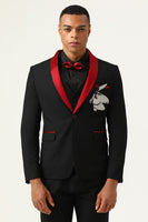Load image into Gallery viewer, 3 Piece Black Red Shawl Lapel Men's Prom Suits