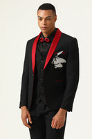 Load image into Gallery viewer, 3 Piece Black Red Shawl Lapel Men's Prom Suits