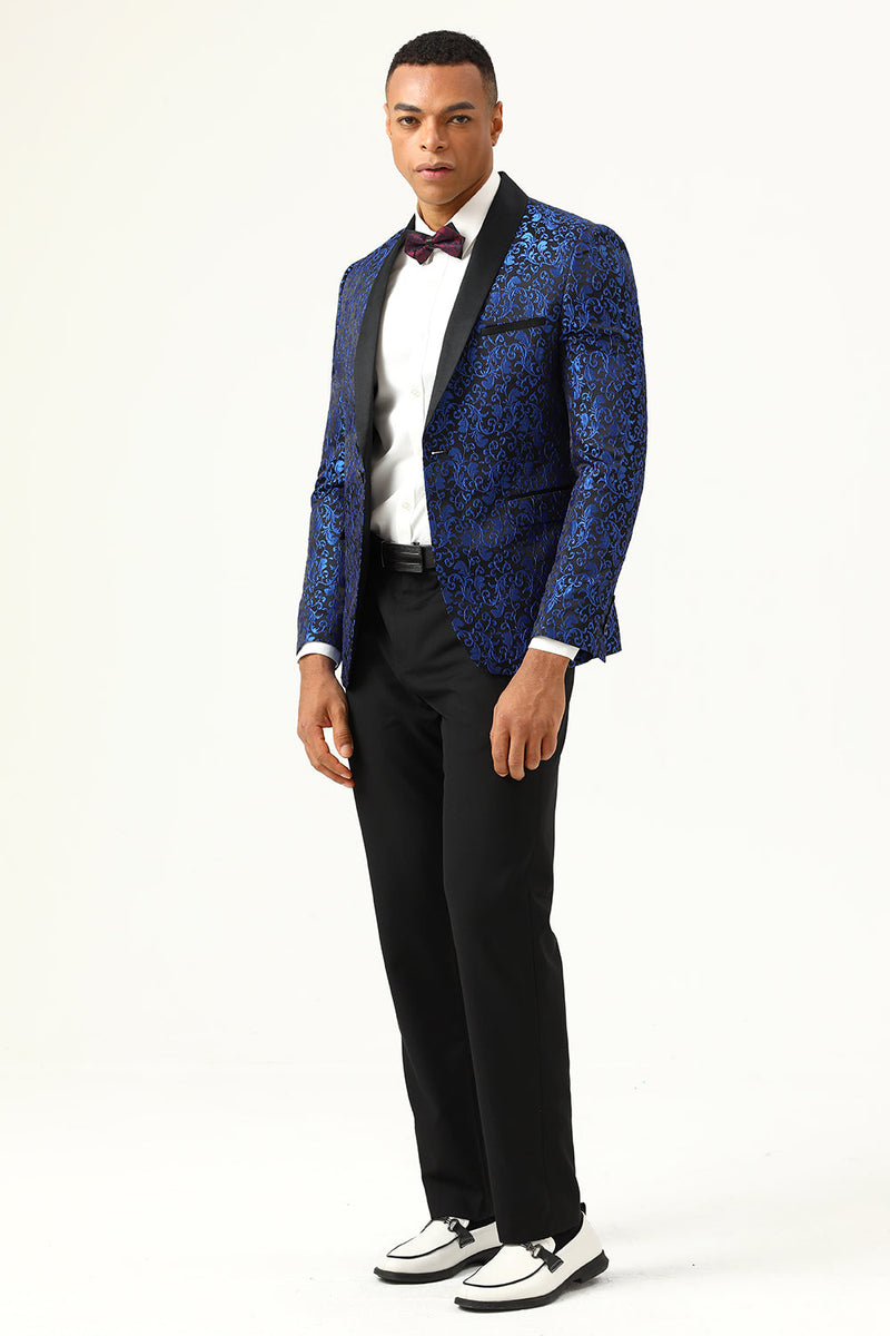 Load image into Gallery viewer, One Button Blue Shawl Lapel Jacquard Men's Prom Blazer