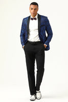 Load image into Gallery viewer, One Button Blue Shawl Lapel Jacquard Men's Prom Blazer