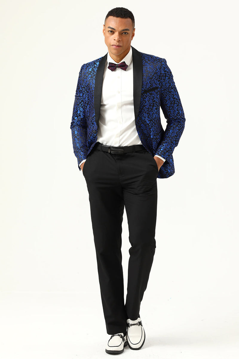 Load image into Gallery viewer, One Button Blue Shawl Lapel Jacquard Men's Prom Blazer