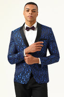 Load image into Gallery viewer, One Button Blue Shawl Lapel Jacquard Men's Prom Blazer