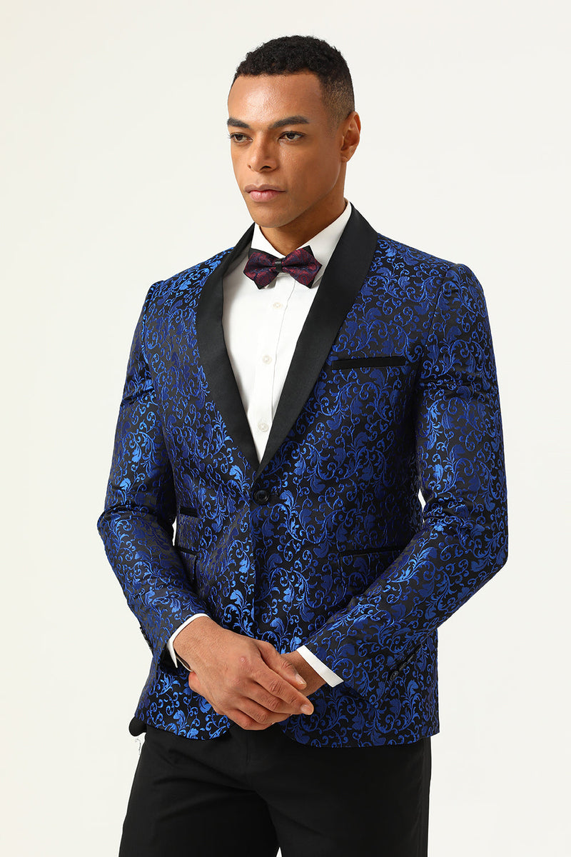 Load image into Gallery viewer, One Button Blue Shawl Lapel Jacquard Men's Prom Blazer