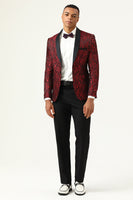 Load image into Gallery viewer, One Button Red Shawl Lapel Jacquard Men's Prom Blazer