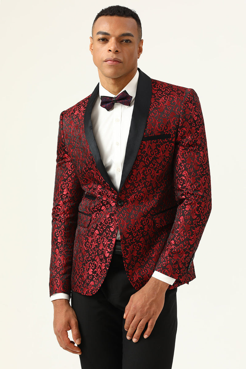 Load image into Gallery viewer, One Button Blue Shawl Lapel Jacquard Men's Prom Blazer