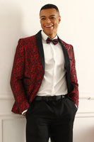 Load image into Gallery viewer, One Button Red Shawl Lapel Jacquard Men's Prom Blazer