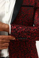 Load image into Gallery viewer, One Button Red Shawl Lapel Jacquard Men's Prom Blazer