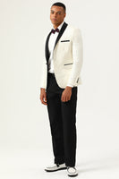 Load image into Gallery viewer, One Button White Shawl Lapel Jacquard Men's Prom Blazer
