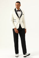 Load image into Gallery viewer, One Button White Shawl Lapel Jacquard Men's Prom Blazer