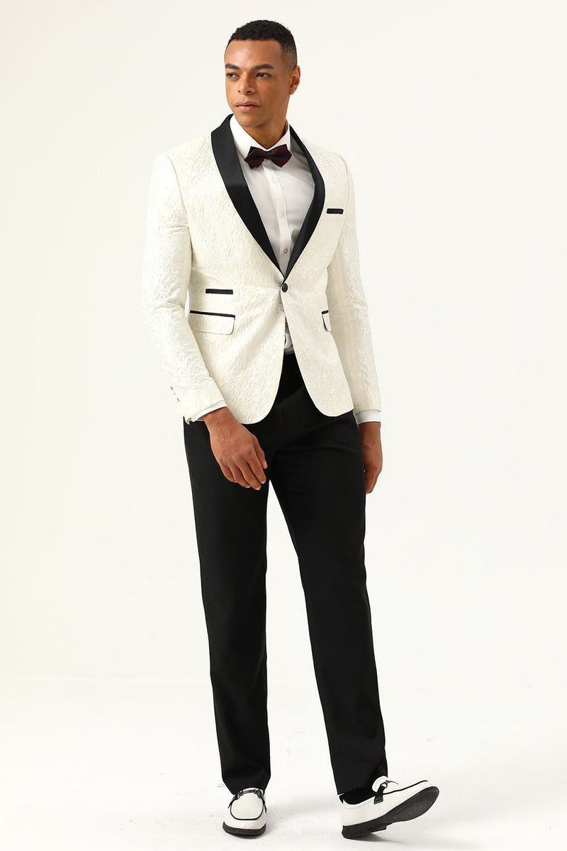 Load image into Gallery viewer, One Button White Shawl Lapel Jacquard Men's Prom Blazer