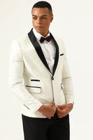 Load image into Gallery viewer, One Button White Shawl Lapel Jacquard Men's Prom Blazer