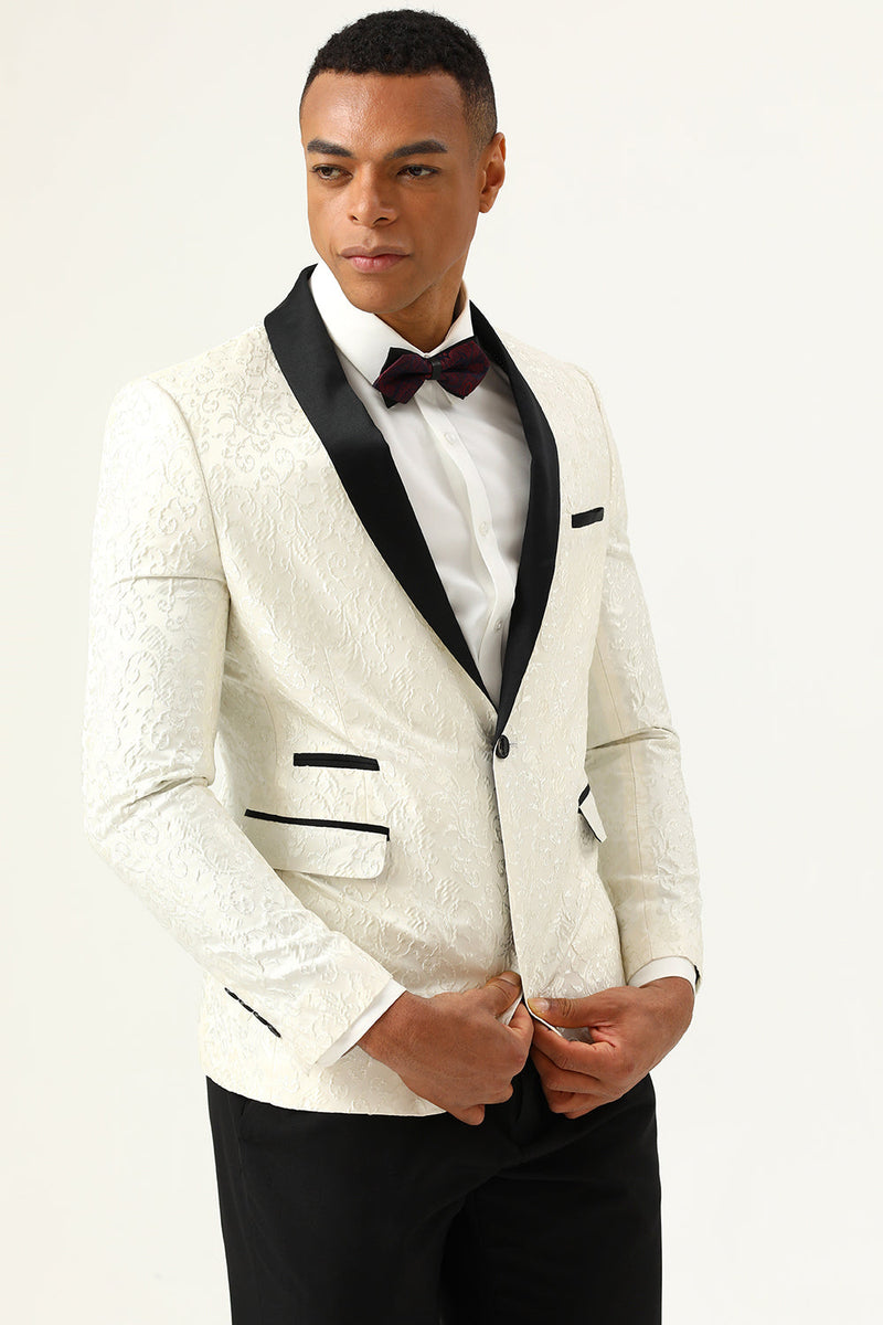 Load image into Gallery viewer, One Button White Shawl Lapel Jacquard Men's Prom Blazer