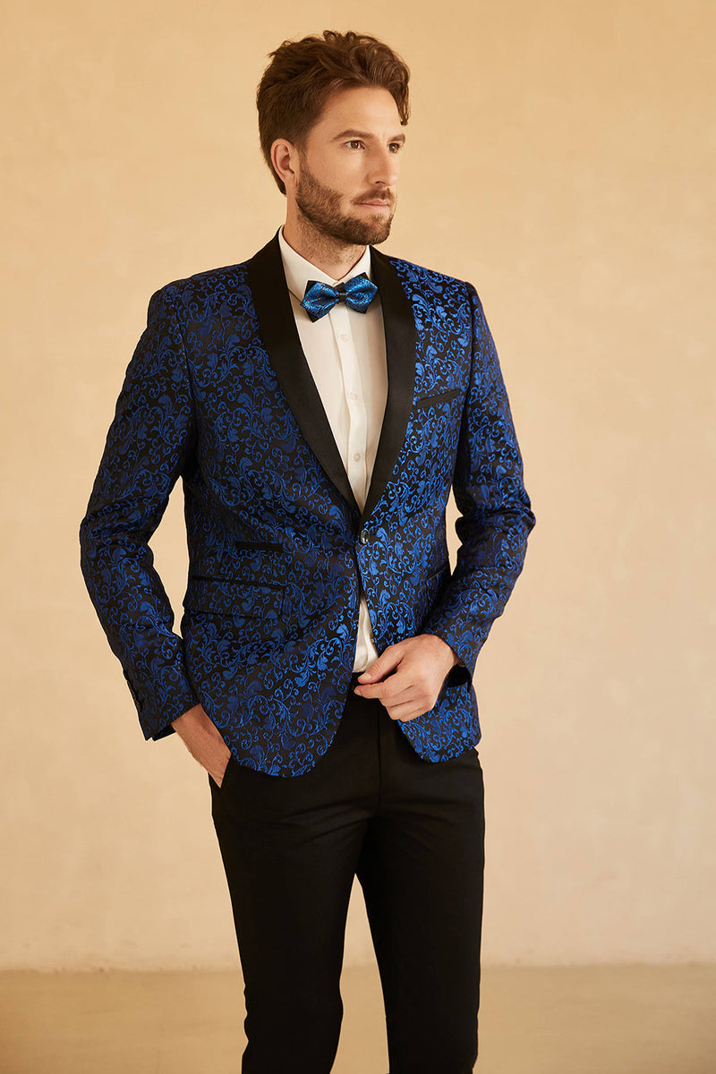 Load image into Gallery viewer, Blue Shawl Lapel Jacquard One Button Men's Prom Blazer