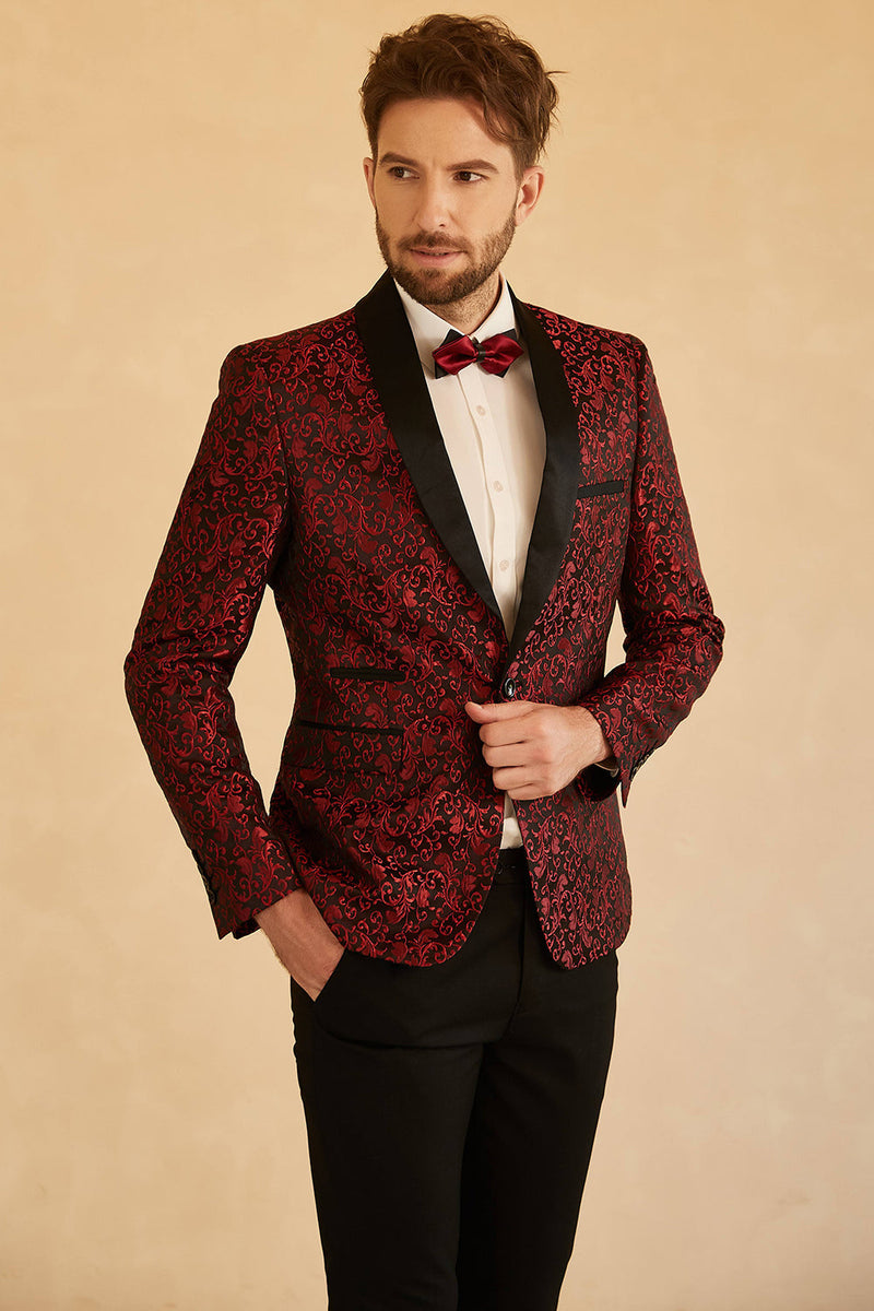 Load image into Gallery viewer, White Shawl Lapel Jacquard One Button Men's Prom Blazer
