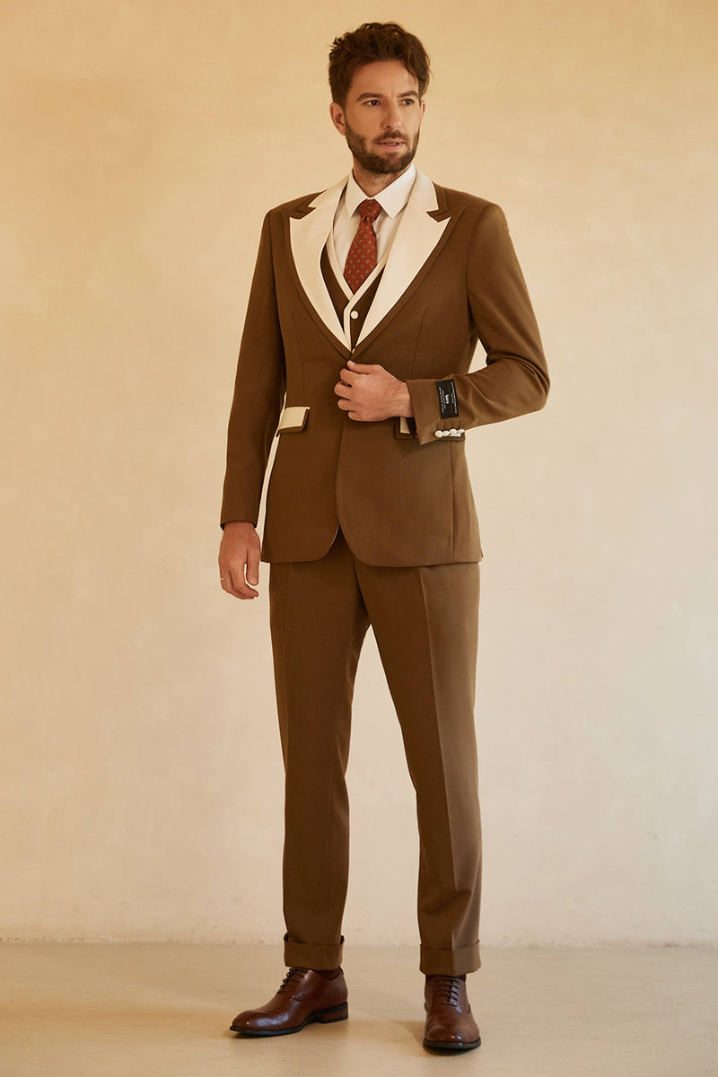 Load image into Gallery viewer, Peak Lapel Single Button Brown Men's Wedding Suits