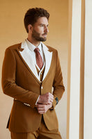 Load image into Gallery viewer, Peak Lapel Single Button Brown Men's Wedding Suits