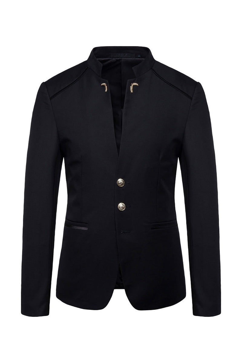 Load image into Gallery viewer, Navy Stand Collar Single Breasted Men's Blazer