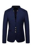 Load image into Gallery viewer, Navy Stand Collar Single Breasted Men's Blazer