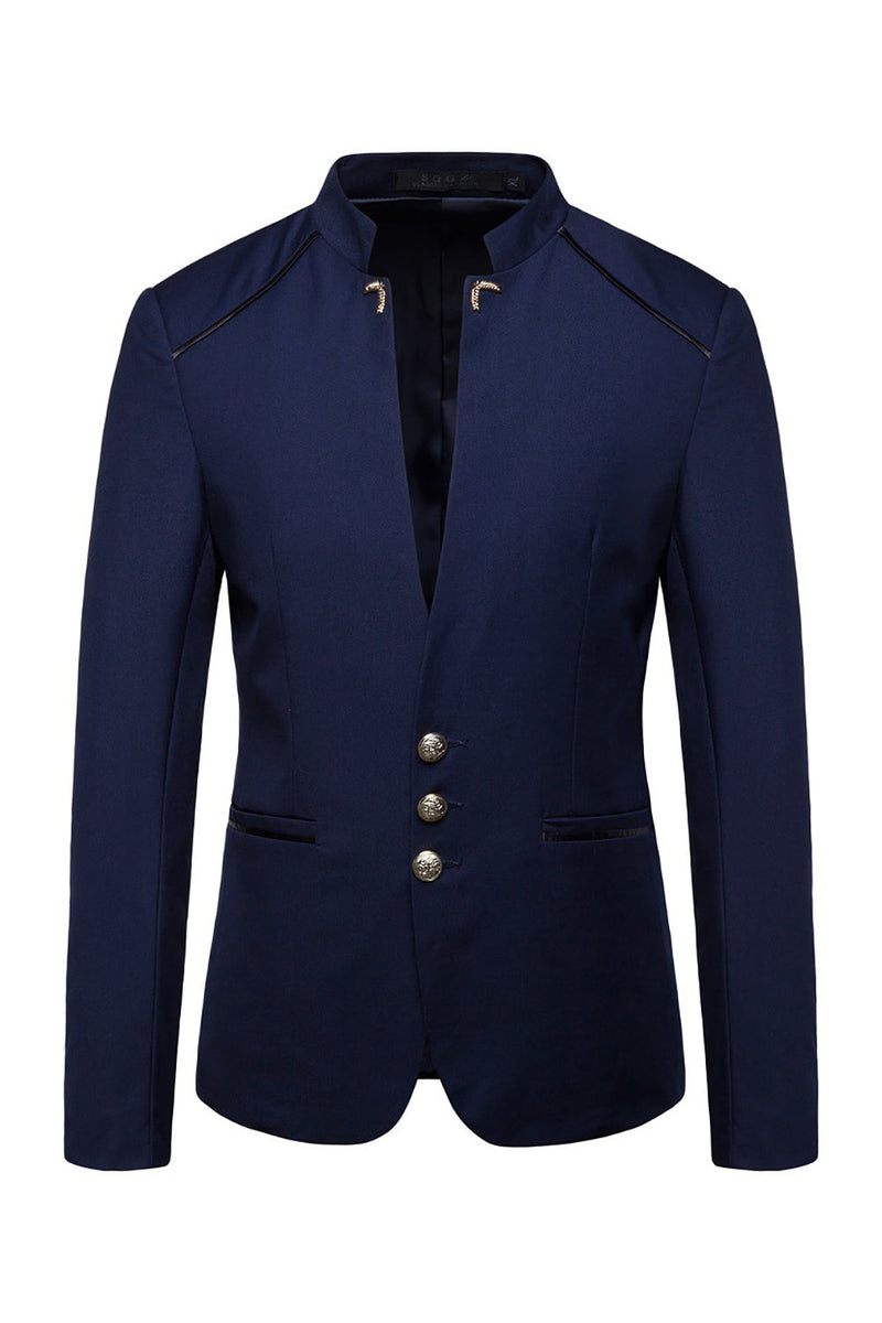 Load image into Gallery viewer, Navy Stand Collar Single Breasted Men's Blazer