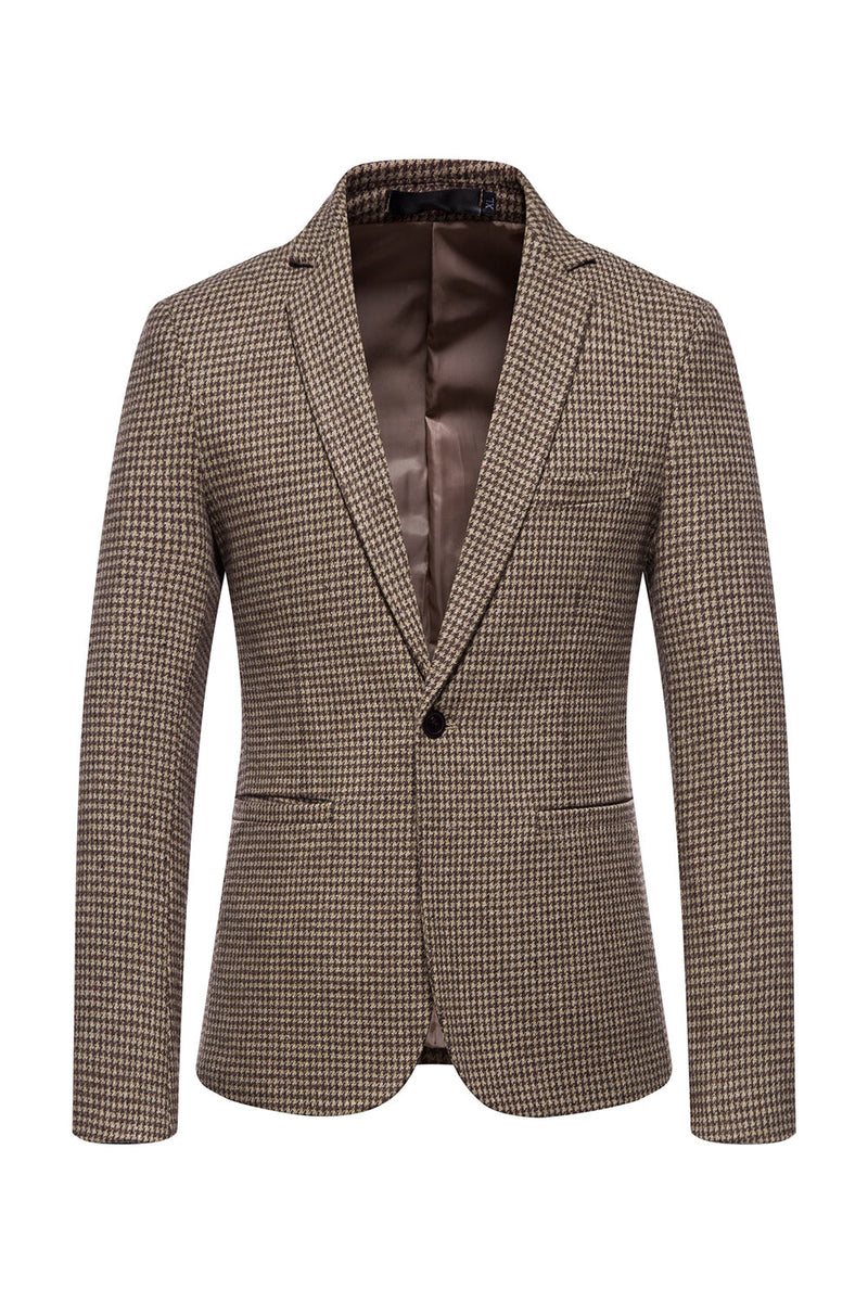 Load image into Gallery viewer, Khaki Plaid One Button Men's Blazer