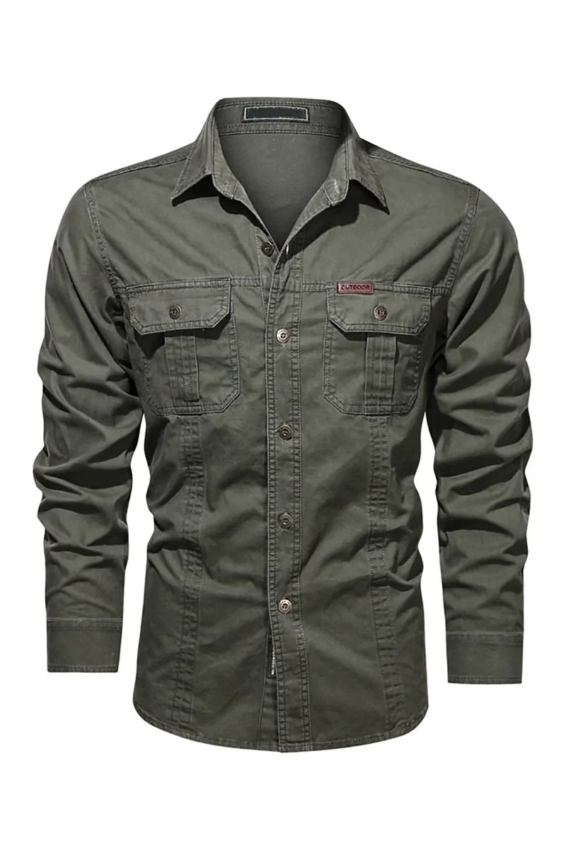 Load image into Gallery viewer, Men's Workwear Long Sleeve Army Green Plus Size Shirt
