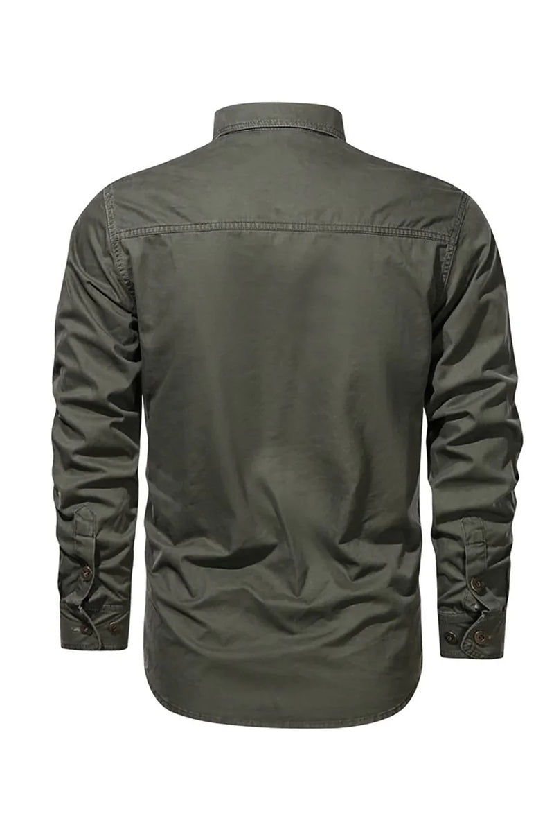 Load image into Gallery viewer, Men's Workwear Long Sleeve Army Green Plus Size Shirt