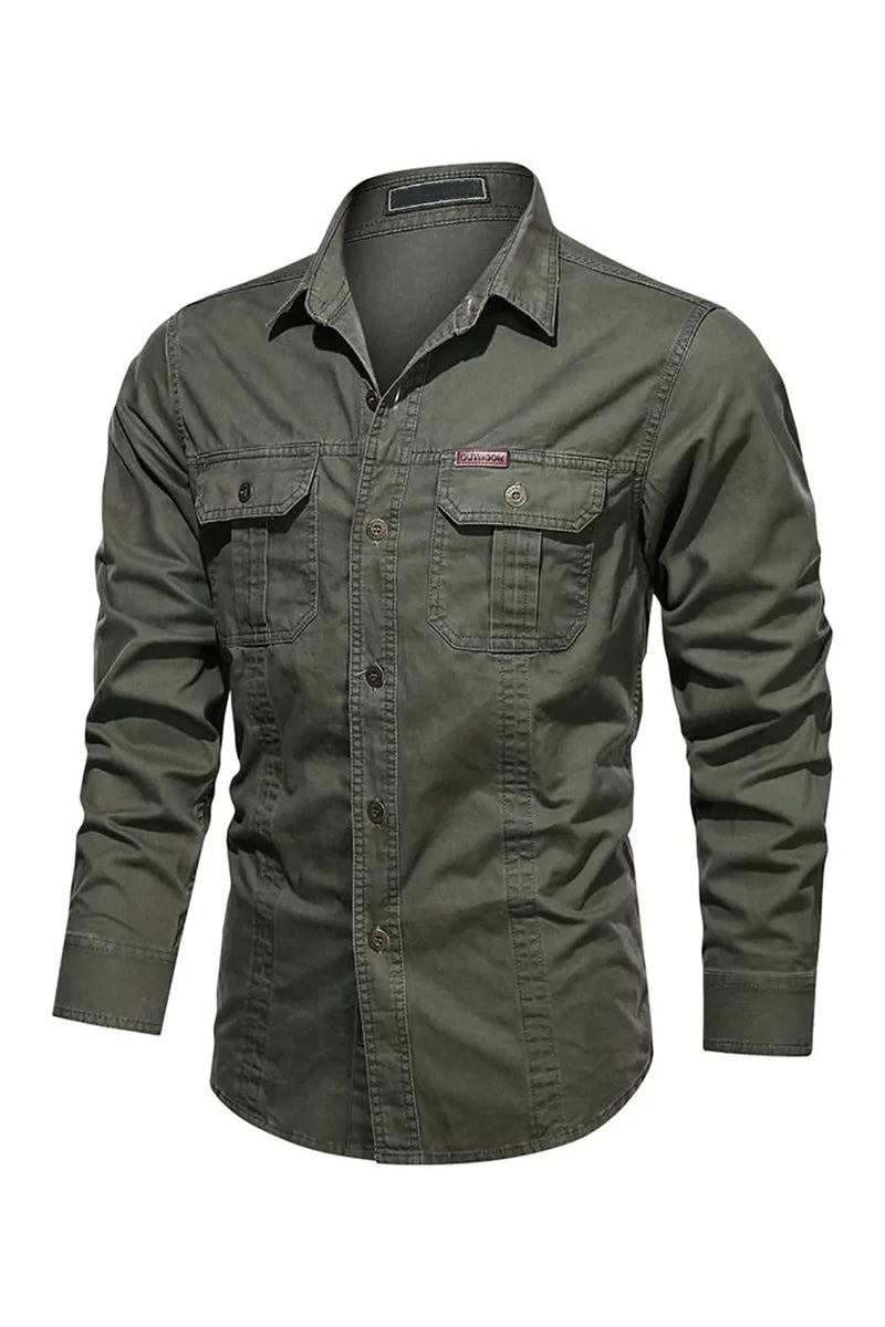 Load image into Gallery viewer, Men's Workwear Long Sleeve Army Green Plus Size Shirt