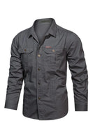 Load image into Gallery viewer, Men's Workwear Long Sleeve Army Green Plus Size Shirt