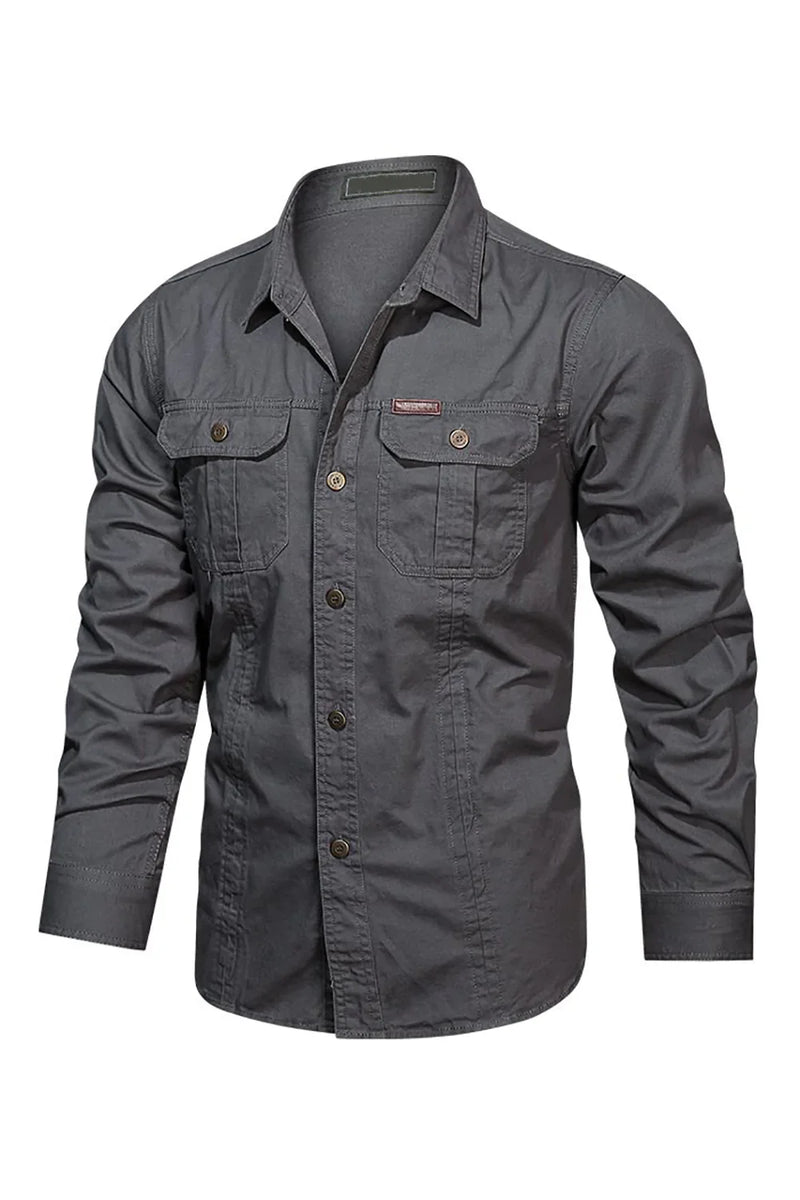 Load image into Gallery viewer, Men's Workwear Long Sleeve Army Green Plus Size Shirt