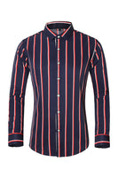 Load image into Gallery viewer, Black Red Striped Plus Size Men's Long Sleeve Shirt