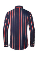 Load image into Gallery viewer, Black Red Striped Plus Size Men's Long Sleeve Shirt