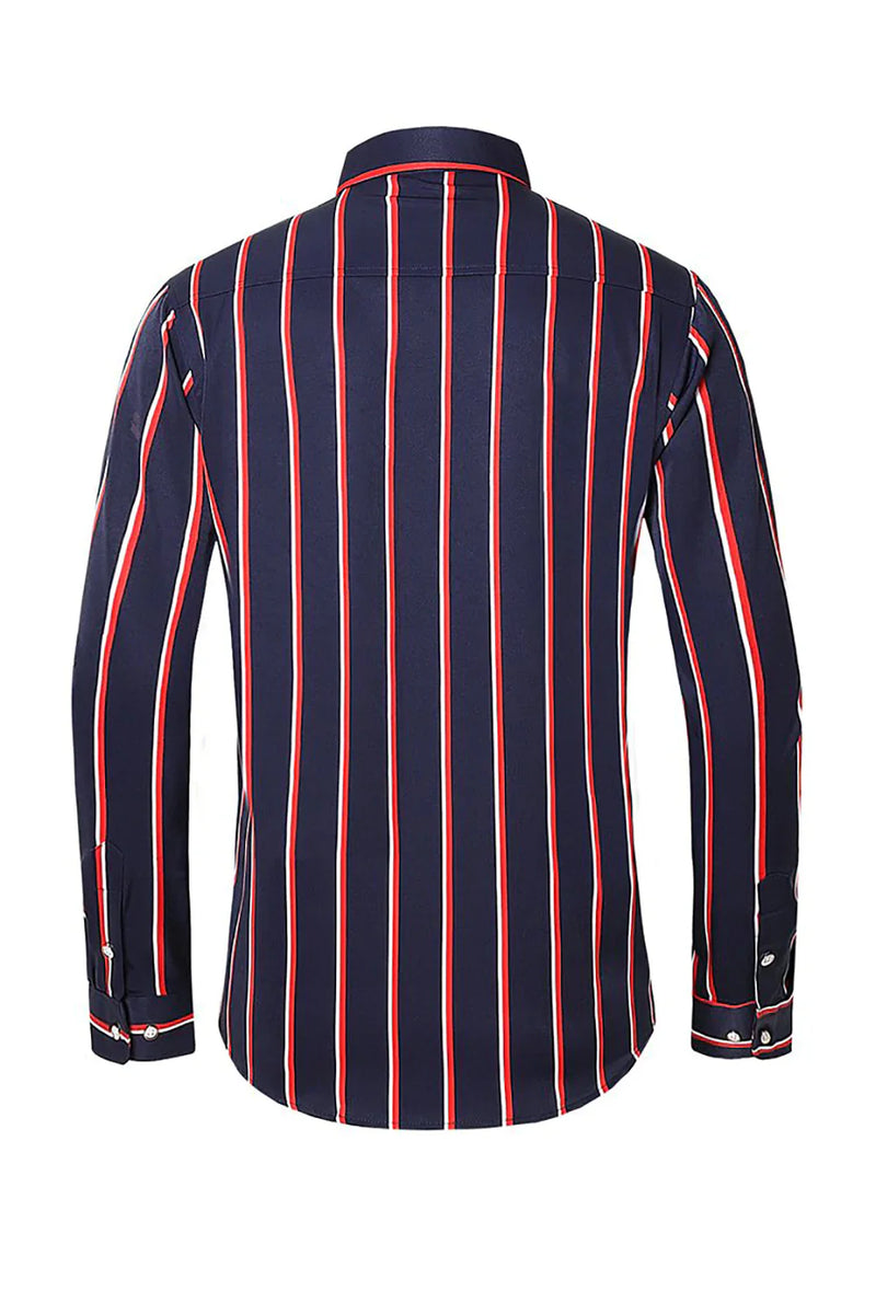 Load image into Gallery viewer, Black Red Striped Plus Size Men's Long Sleeve Shirt