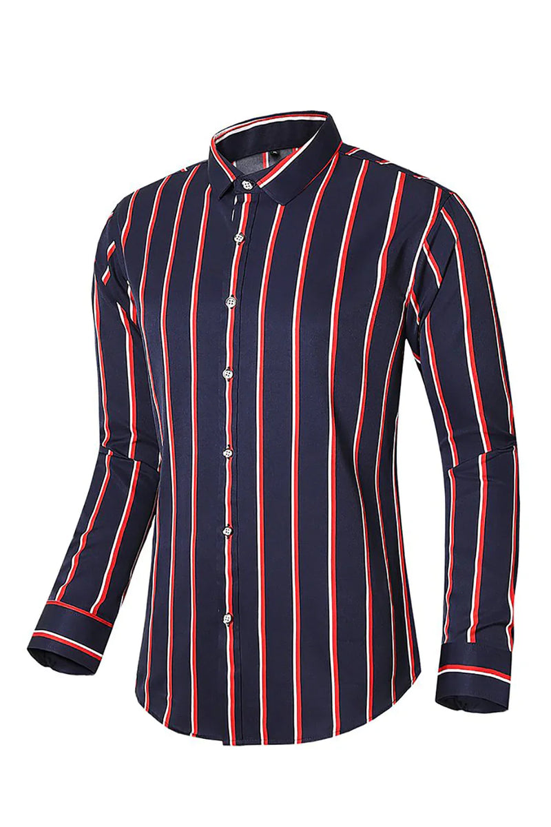 Load image into Gallery viewer, Black Red Striped Plus Size Men's Long Sleeve Shirt