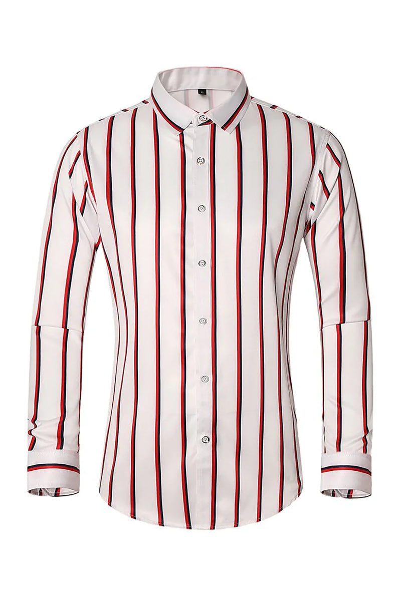 Load image into Gallery viewer, Black Red Striped Plus Size Men's Long Sleeve Shirt