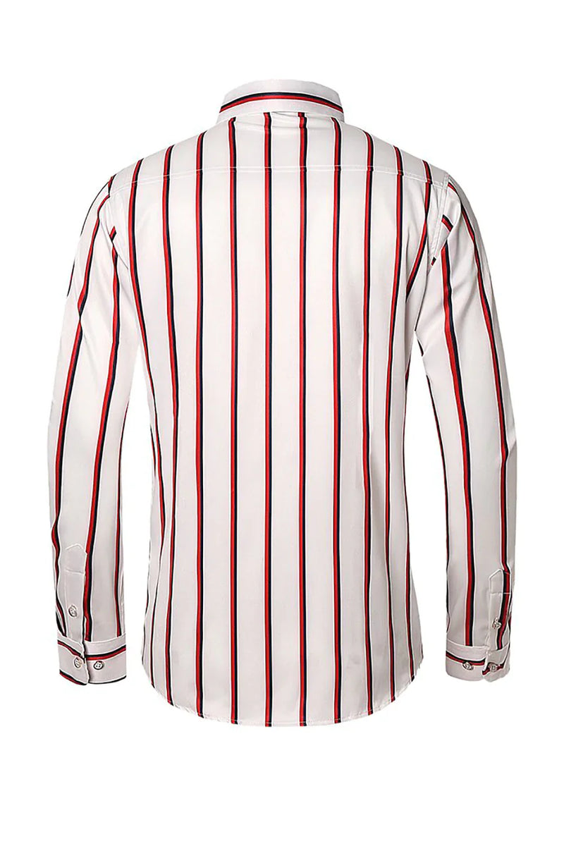 Load image into Gallery viewer, Black Red Striped Plus Size Men's Long Sleeve Shirt