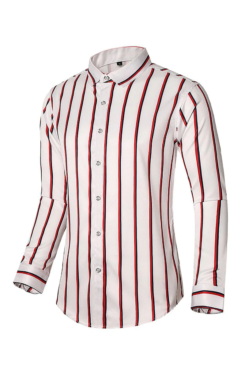 Load image into Gallery viewer, Black Red Striped Plus Size Men's Long Sleeve Shirt