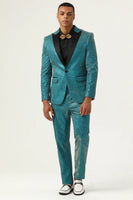 Load image into Gallery viewer, Glitter Peacock Blue Peak Lapel 2 Piece Men's Suits
