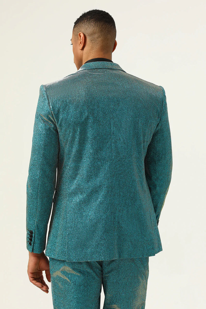 Load image into Gallery viewer, Glitter Peacock Blue Peak Lapel 2 Piece Men's Suits