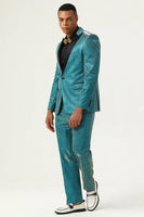 Load image into Gallery viewer, Glitter Peacock Blue Peak Lapel 2 Piece Men's Suits