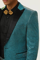 Load image into Gallery viewer, Glitter Peacock Blue Peak Lapel 2 Piece Men's Suits