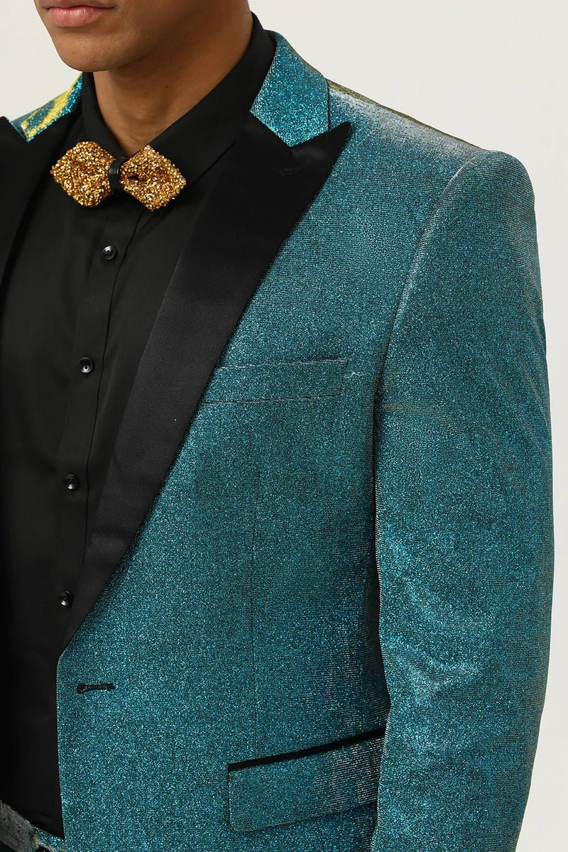 Load image into Gallery viewer, Glitter Peacock Blue Peak Lapel 2 Piece Men's Suits