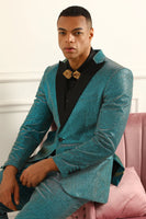 Load image into Gallery viewer, Glitter Peacock Blue Peak Lapel 2 Piece Men's Suits