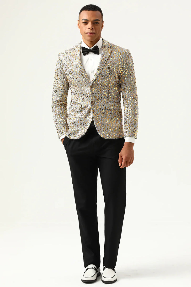 Load image into Gallery viewer, Sparkly Champagne Sequins Notched Lapel Men's Prom Blazer