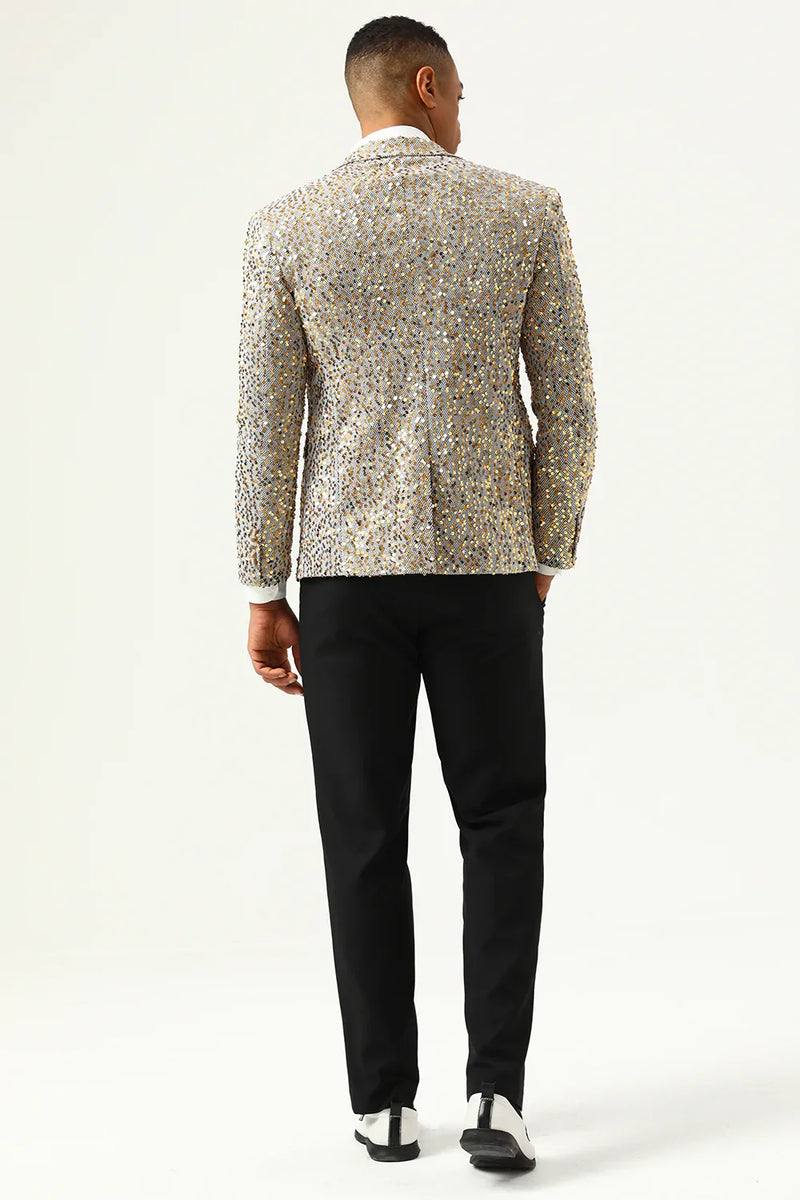 Load image into Gallery viewer, Sparkly Champagne Sequins Notched Lapel Men's Prom Blazer