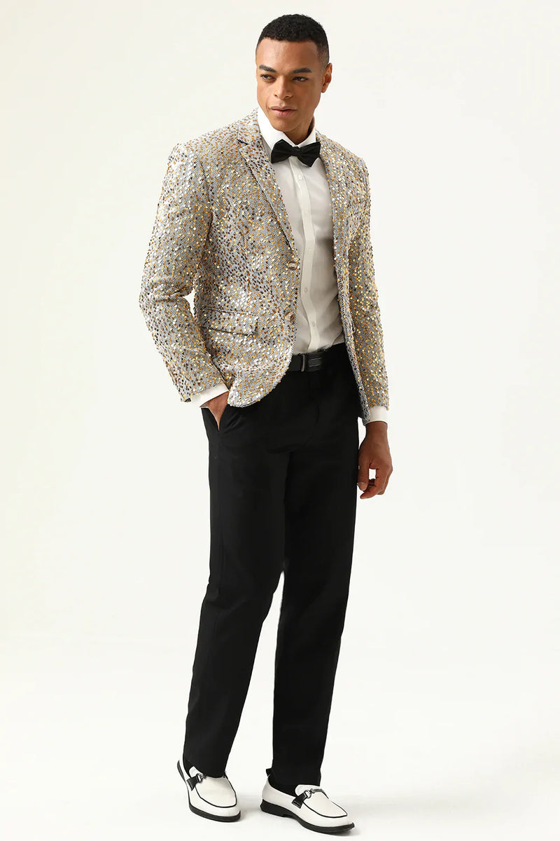 Load image into Gallery viewer, Sparkly Champagne Sequins Notched Lapel Men's Prom Blazer