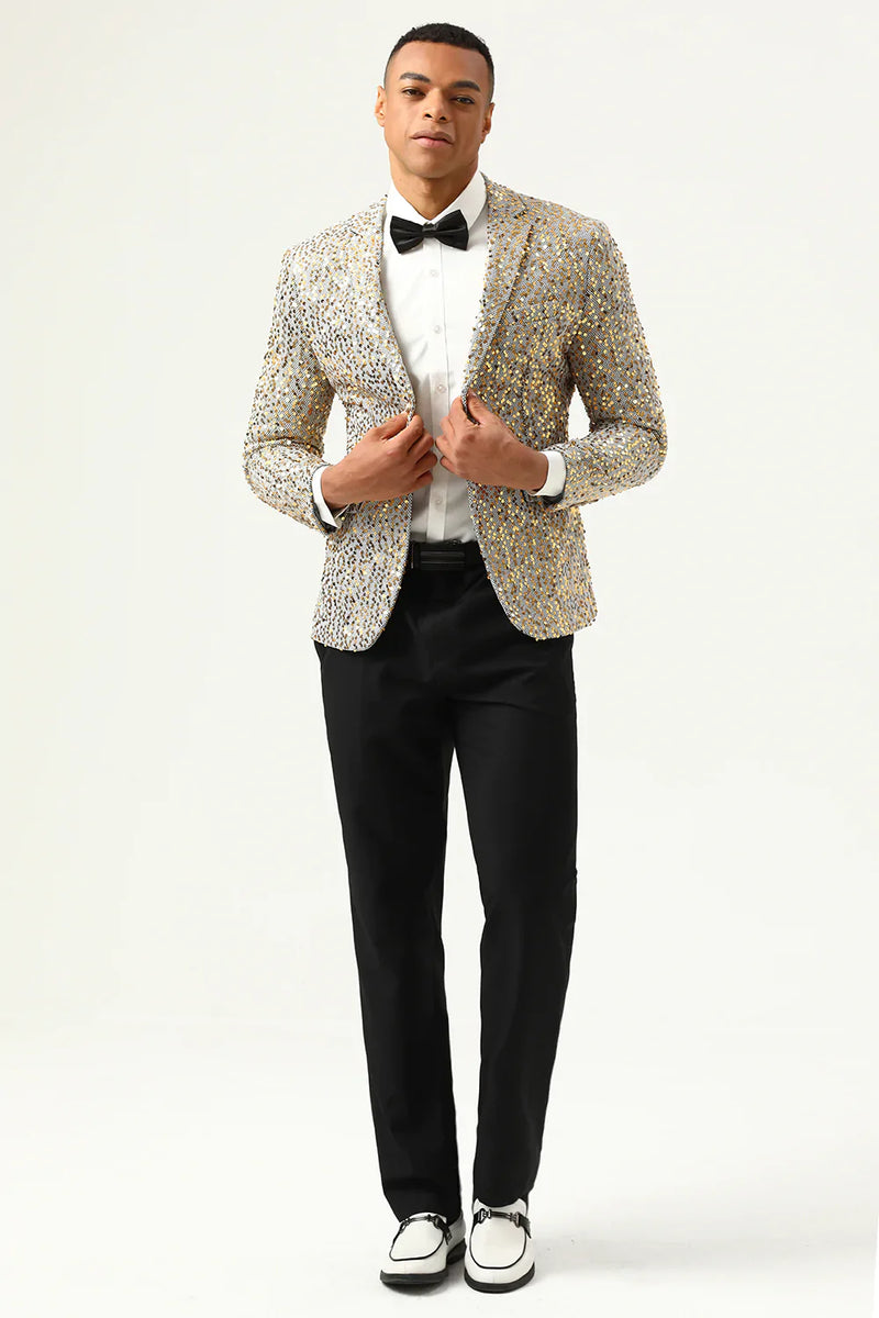 Load image into Gallery viewer, Sparkly Champagne Sequins Notched Lapel Men's Prom Blazer